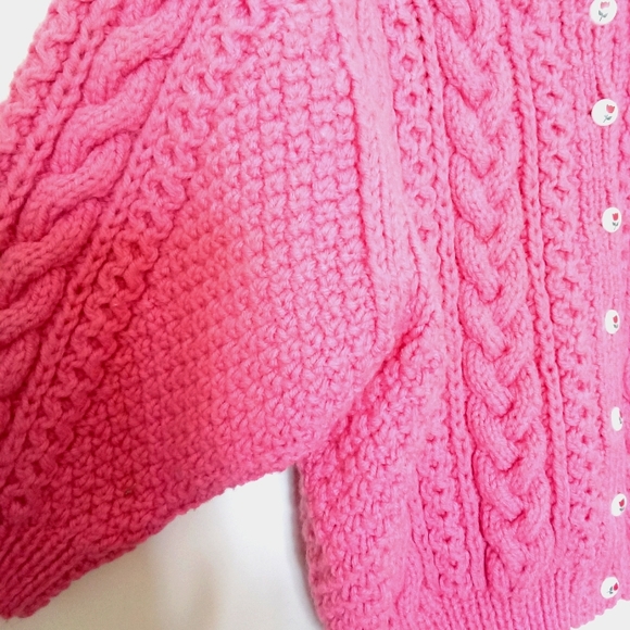 Girls Handmade Cable Knit Crew Neck Cardigan - Picture 3 of 13